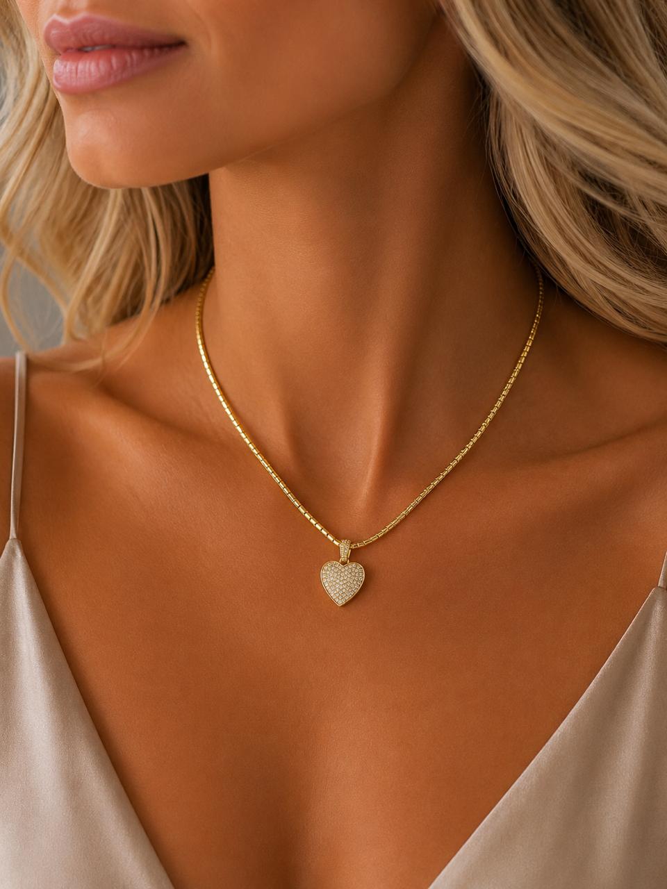 Collar Mostacilla Corazón Lumina con Baño de Oro 18K