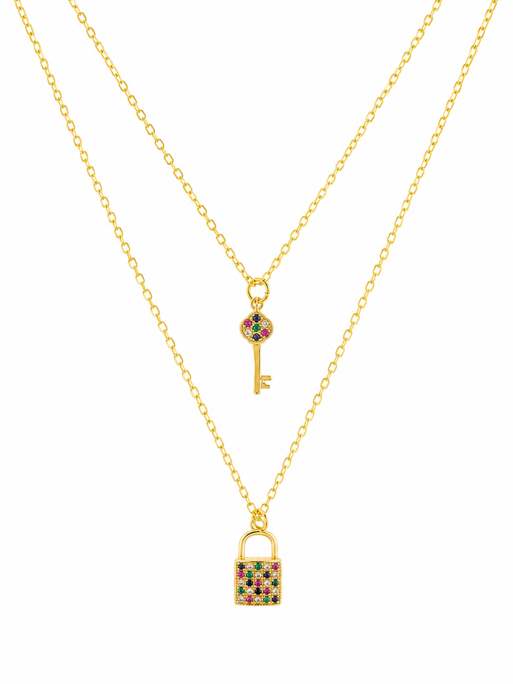 Collar Padlock and Key con Baño de Oro 18K