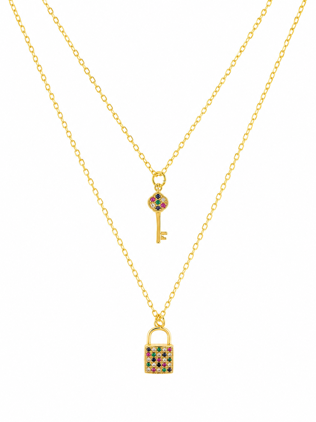 Collar Padlock and Key con Baño de Oro 18K