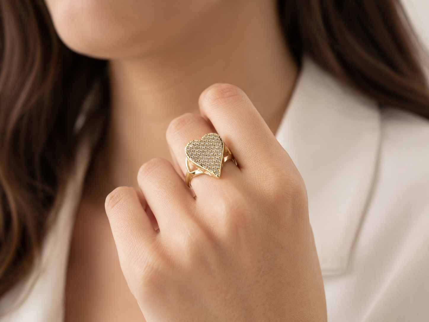 Anillo Corazón Brillante con Baño de Oro 18K