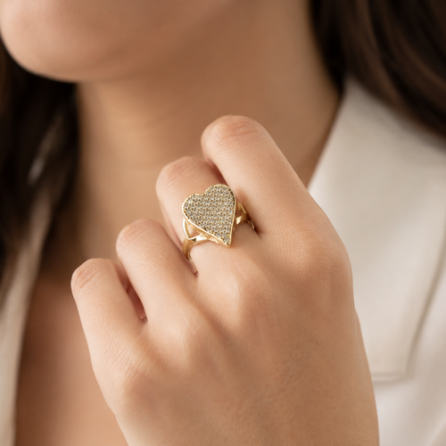 Anillo Corazón Brillante con Baño de Oro 18K.