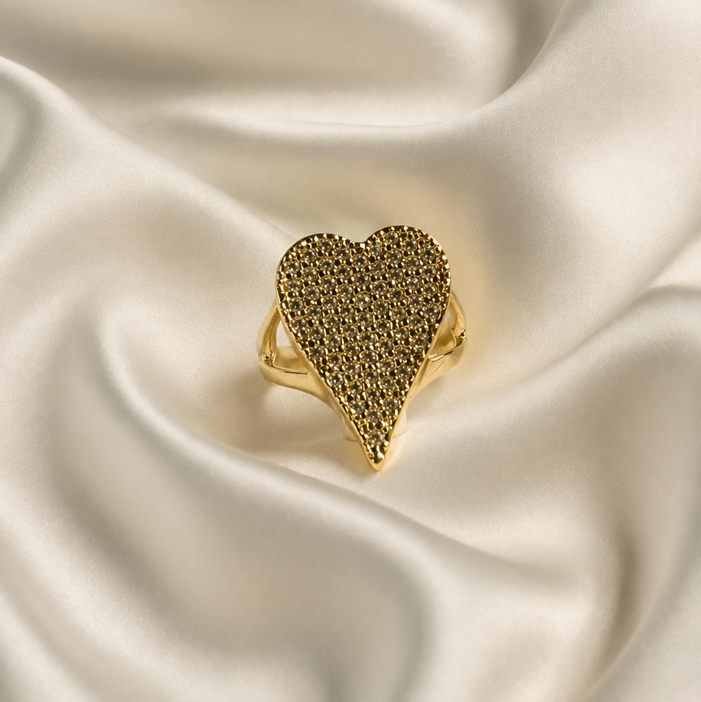 Anillo Corazón Brillante con Baño de Oro 18K
