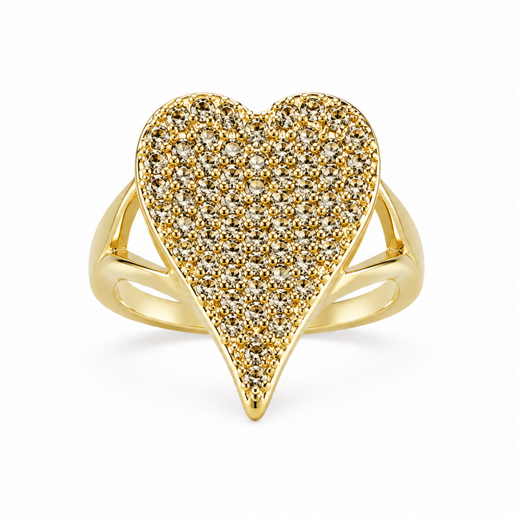 Anillo Corazón Brillante con Baño de Oro 18K