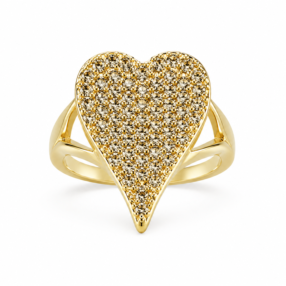 Anillo Corazón Brillante con Baño de Oro 18K