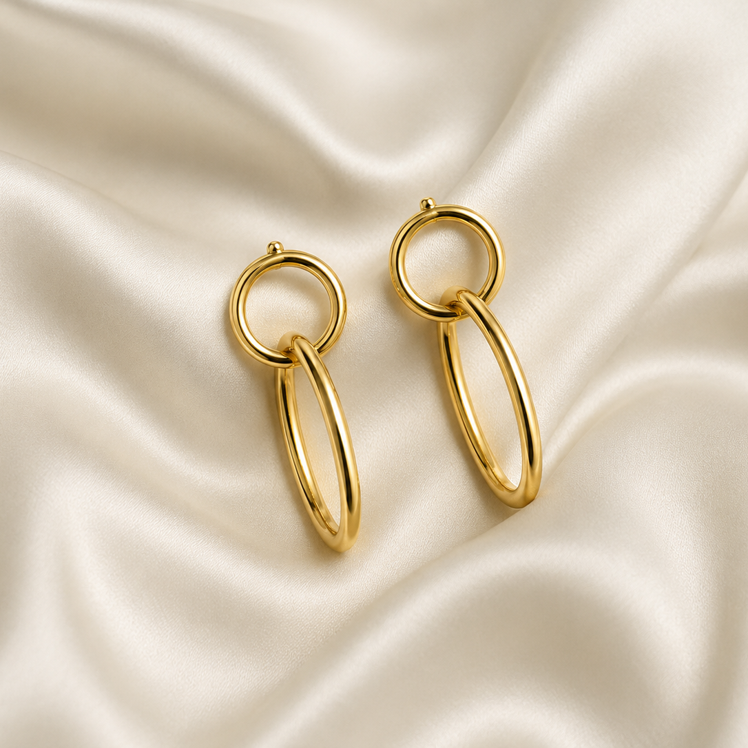Aros Dual Circle con Baño de Oro 18K.