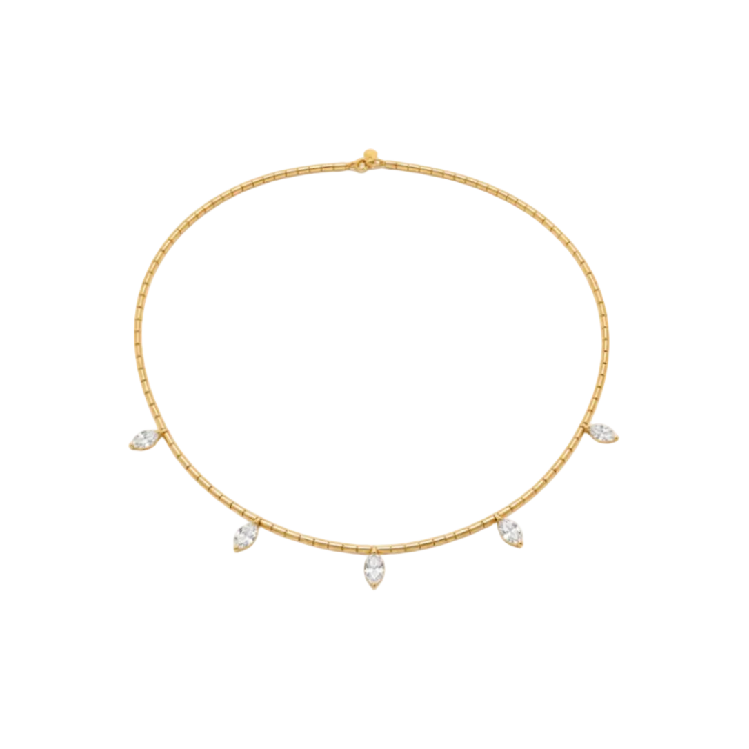Collar Mostacilla con Cristales con Baño de Oro 18K.