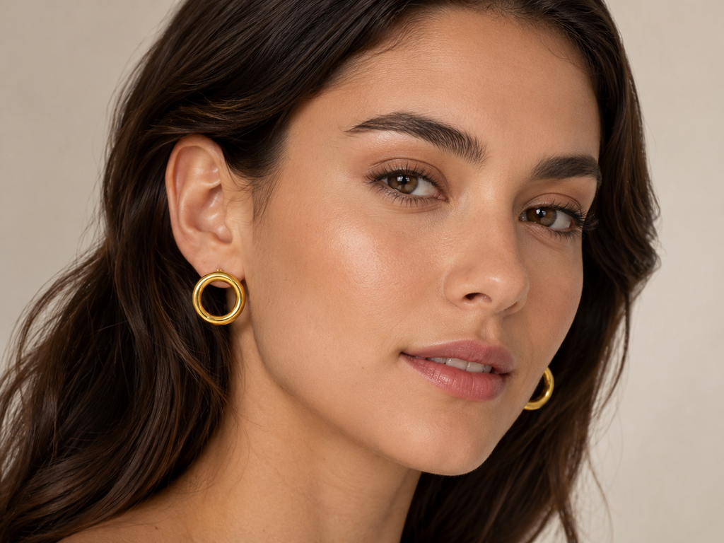 Aros Bold Oval con Baño de Oro 18K