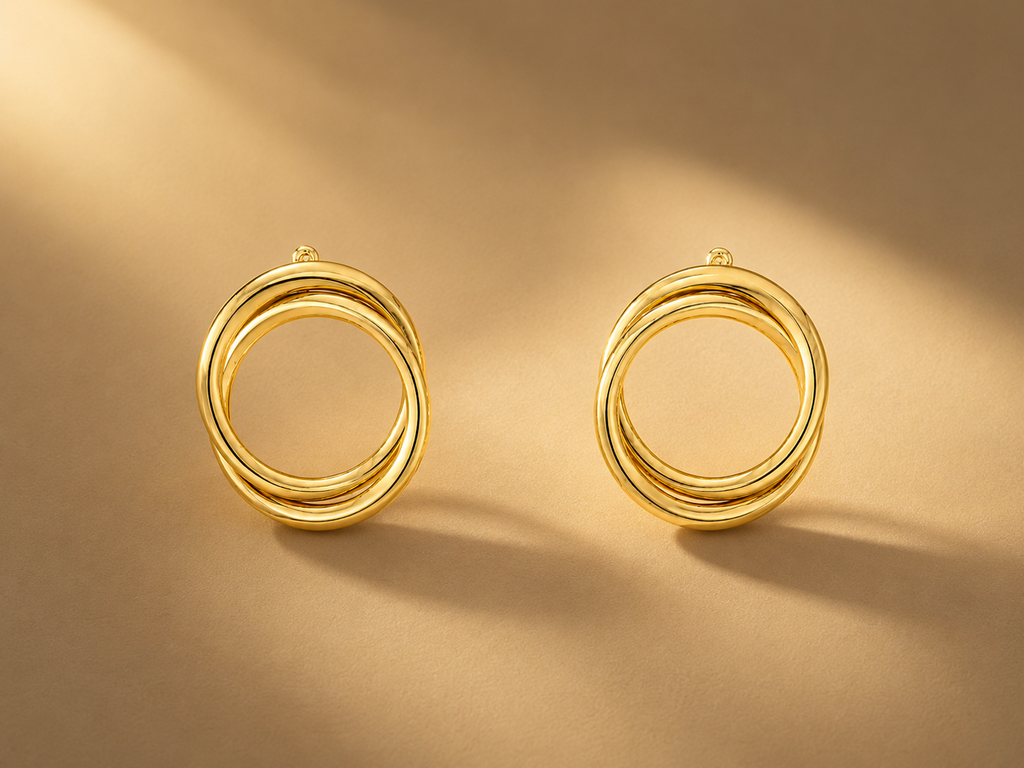 Aros Double Ring con Baño de Oro 18K