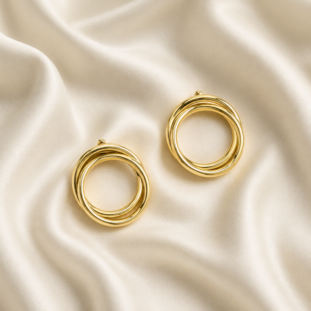 Aros Double Ring con Baño de Oro 18K
