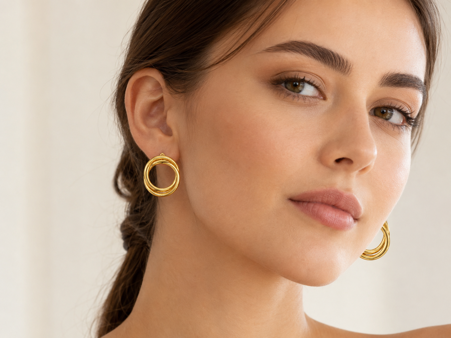 Aros Double Ring con Baño de Oro 18K