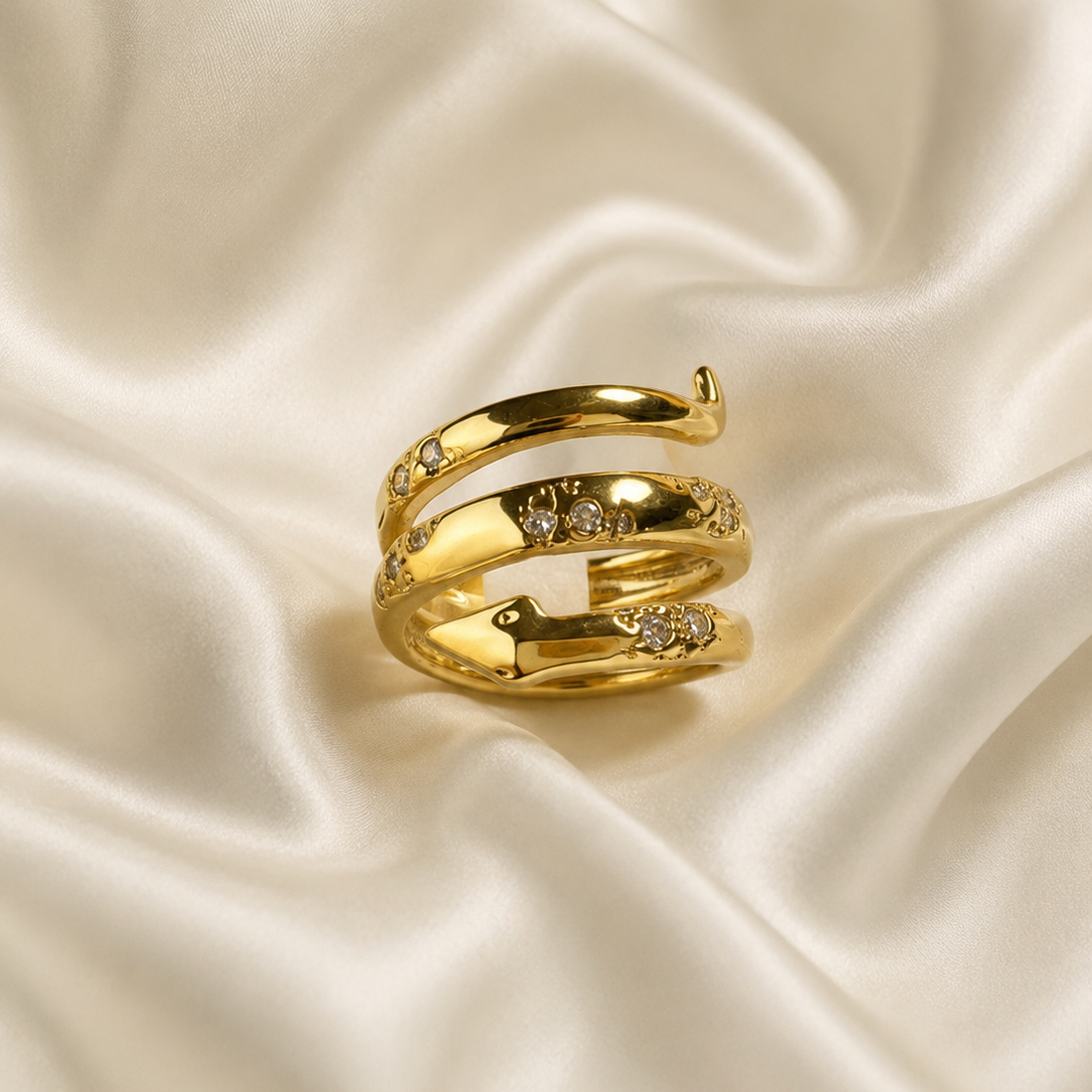 Anillo Triple Línea con Baño de Oro 18K