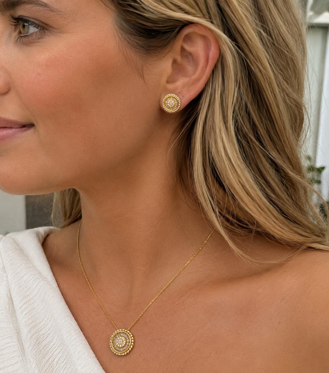 Conjunto Elegance Halo con baño de Oro 18K