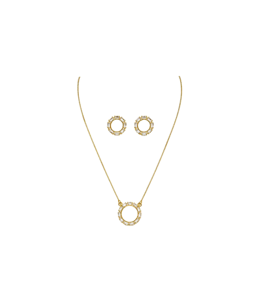 Conjunto Halo Baguette con baño de Oro 18K