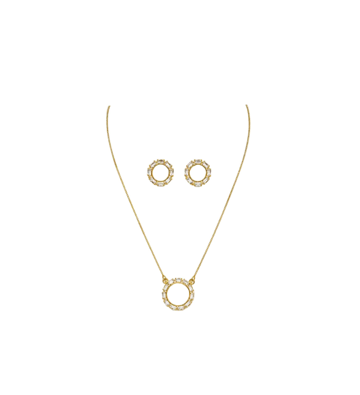 Conjunto Halo Baguette con baño de Oro 18K