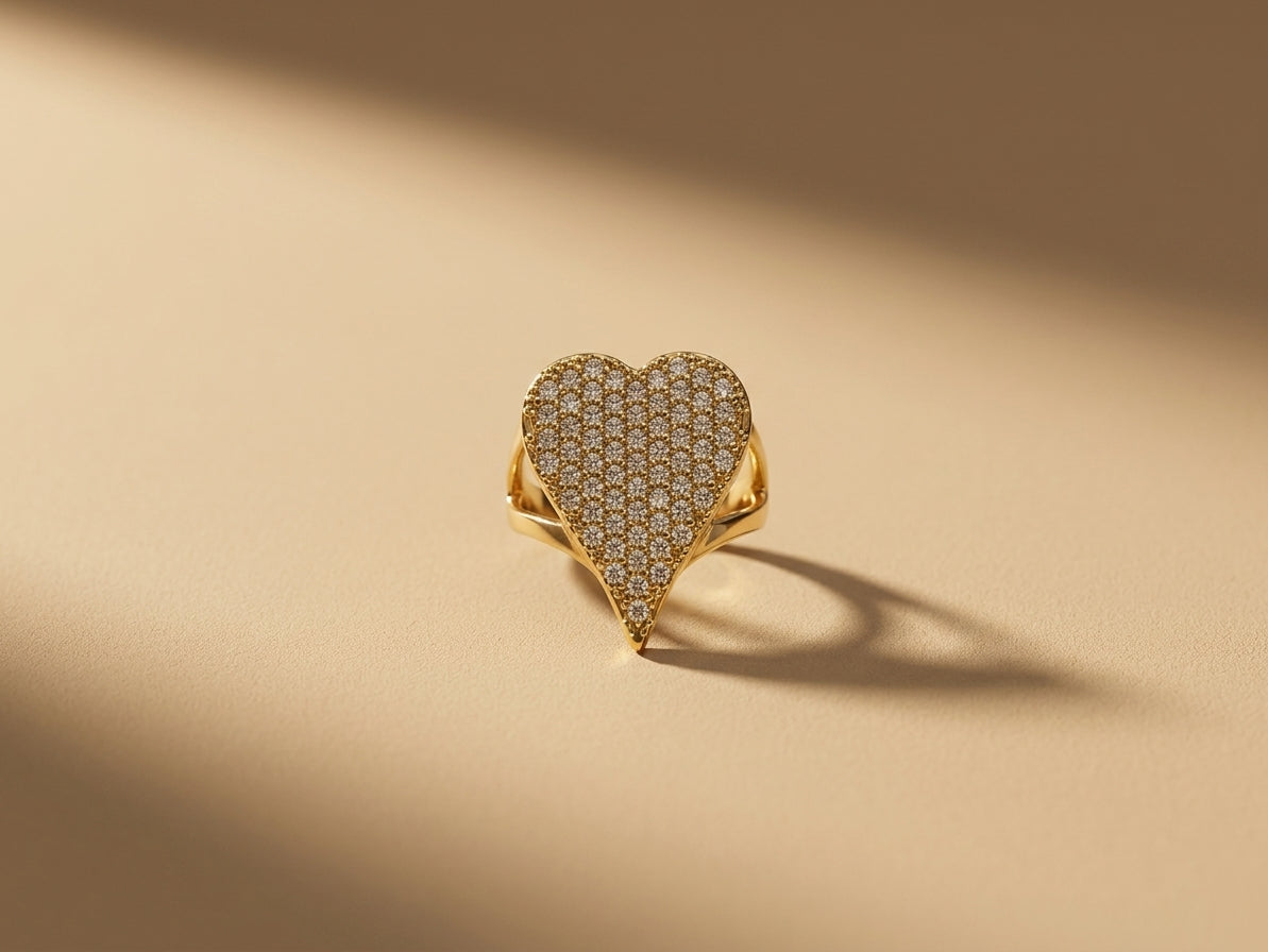 Anillo Corazón Brillante con Baño de Oro 18K