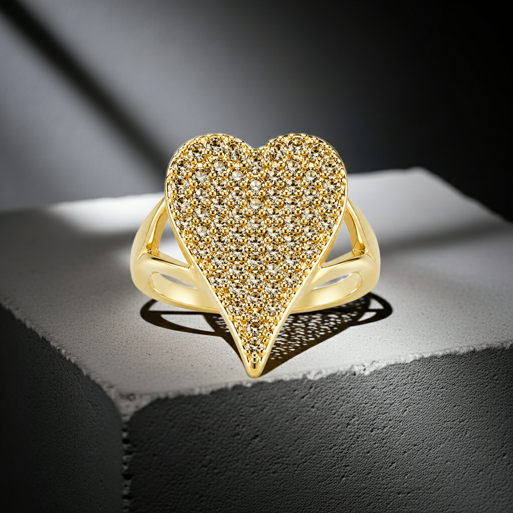 Anillo Corazón Brillante con Baño de Oro 18K