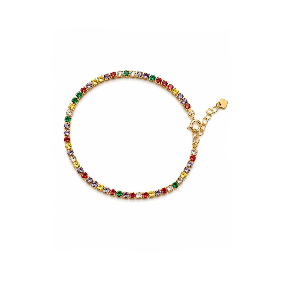 Pulsera Tennis Rainbow Glow con Baño de Oro 18K