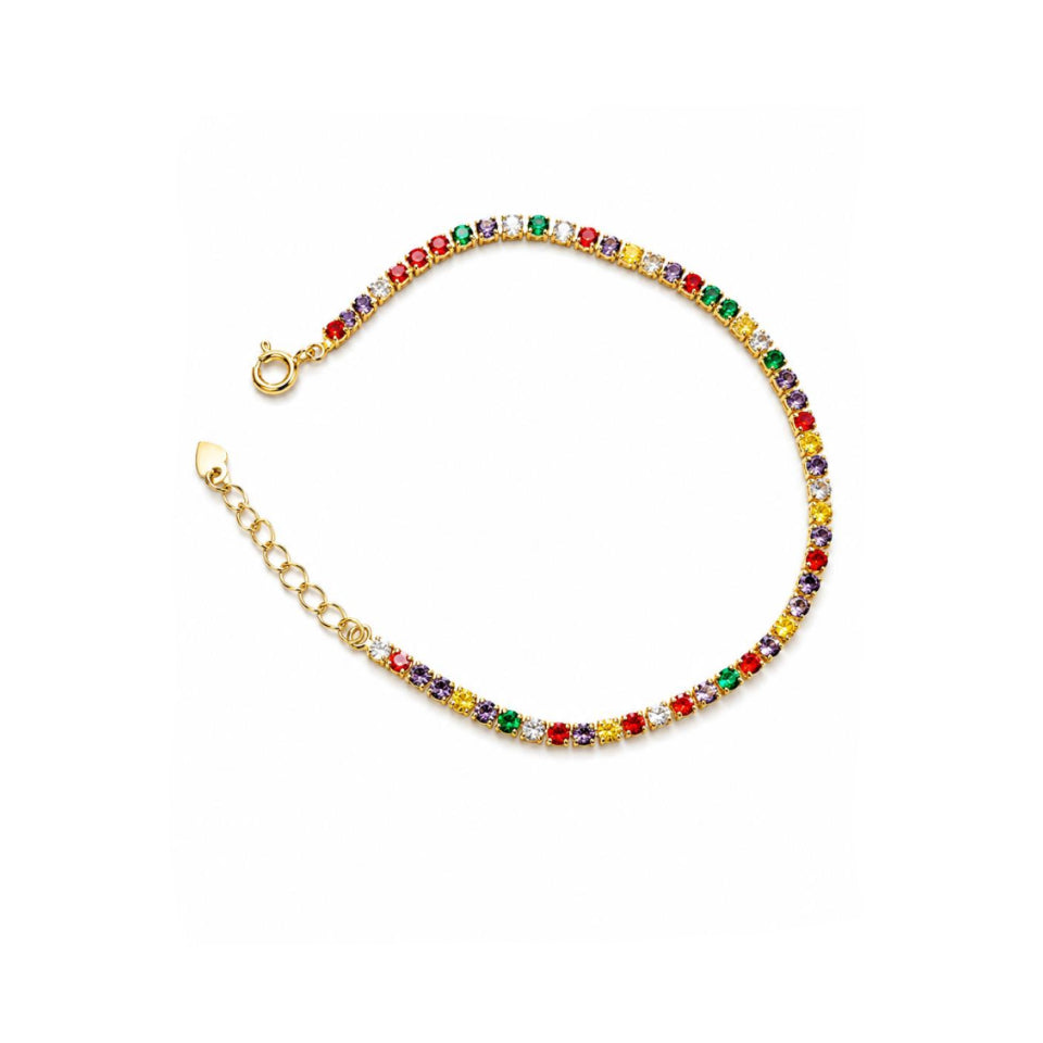 Pulsera Tennis Rainbow Glow con Baño de Oro 18K