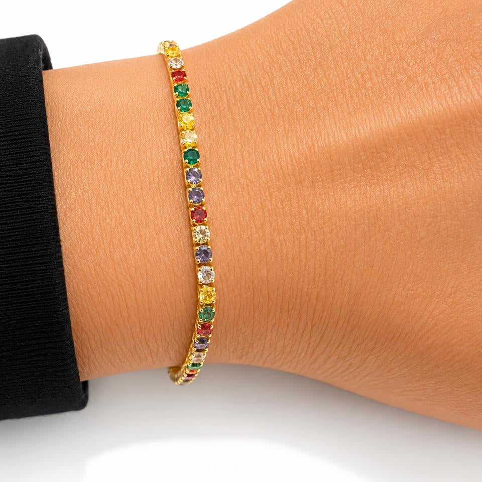 Pulsera Tennis Rainbow Glow con Baño de Oro 18K