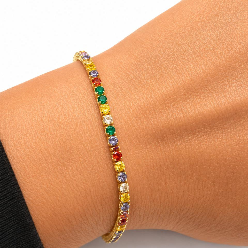 Pulsera Tennis Rainbow Glow con Baño de Oro 18K