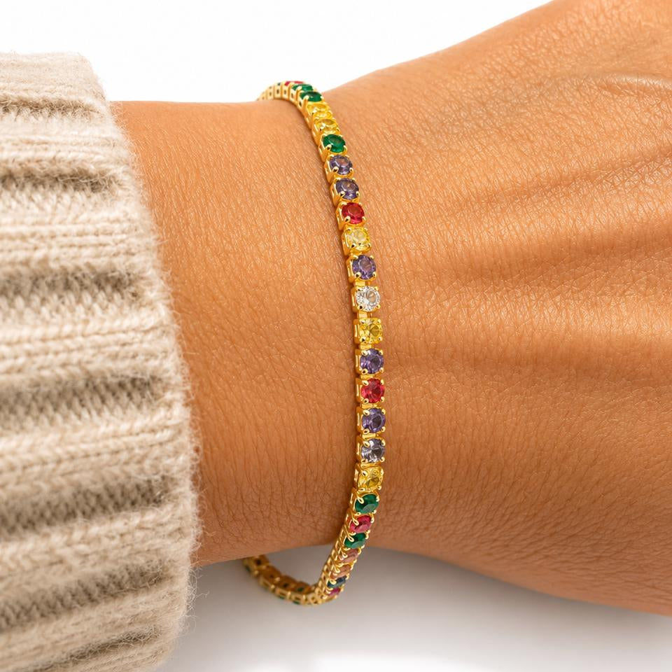Pulsera Tennis Rainbow Glow con Baño de Oro 18K