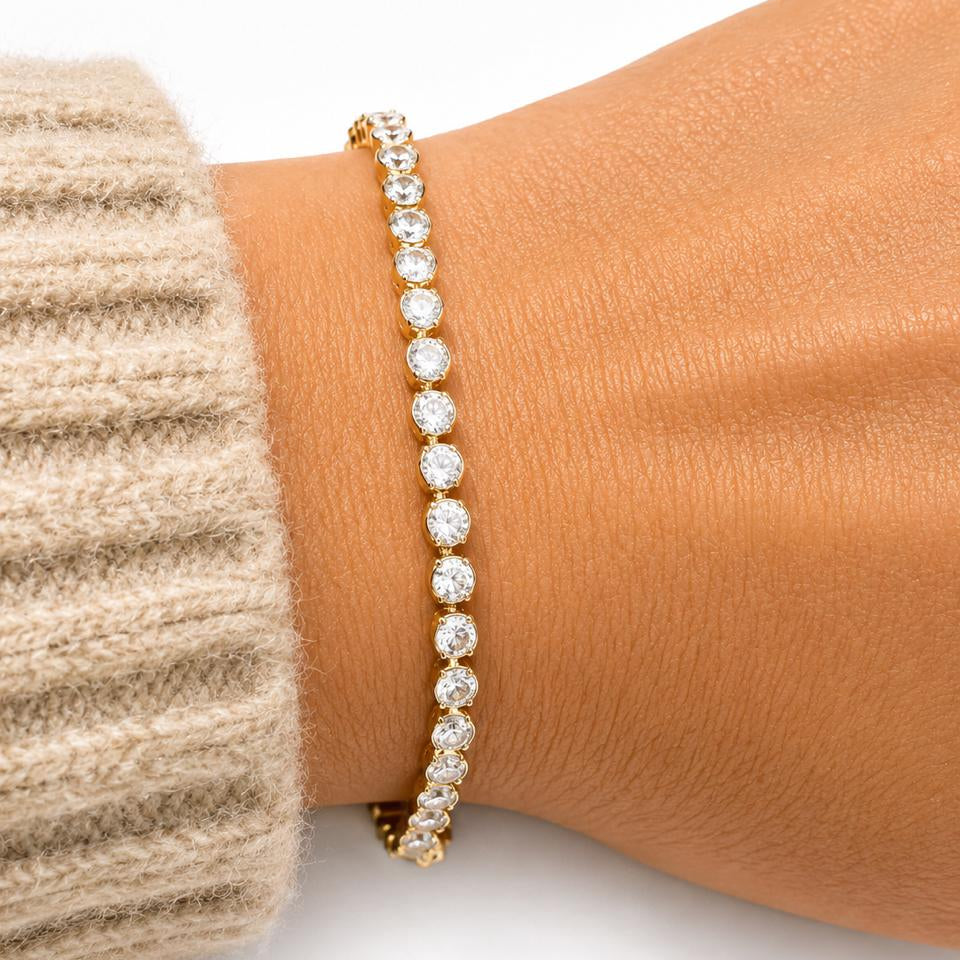 Pulsera Tennis Éternelle con Baño de Oro 18K.