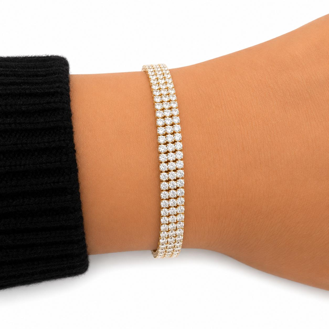 Pulsera Triple Tennis Radiance con Baño de Oro 18K.