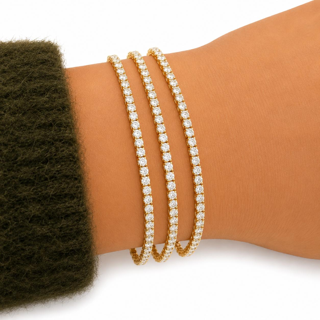 Pulsera Triple Tennis Radiance con Baño de Oro 18K.