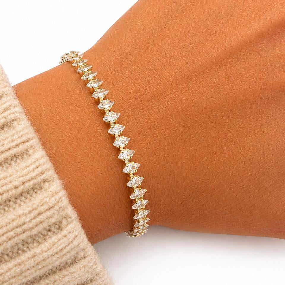 Pulsera Tennis Hexa Shine con Baño de Oro 18K.