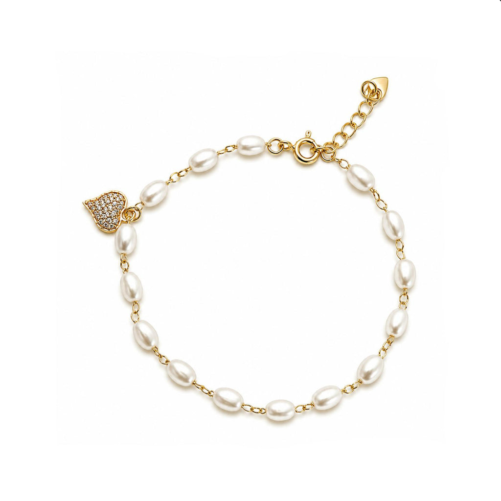 Pulsera Pearl Heart Glow con Baño de Oro 18K.