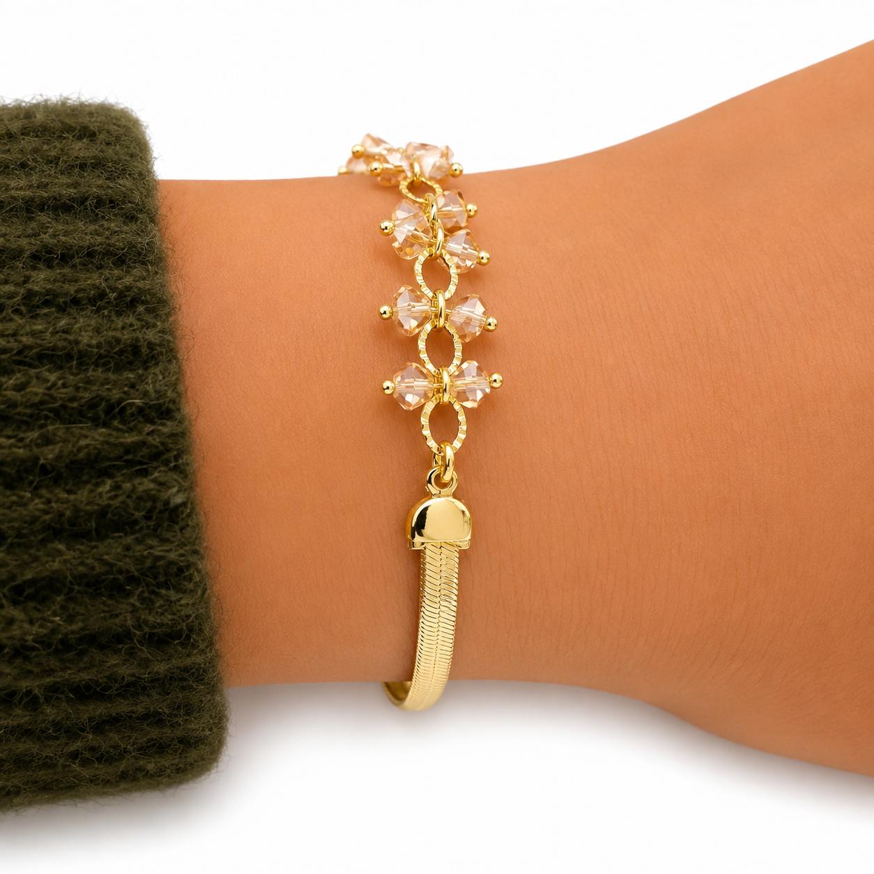 Pulsera Champagne Bloom con Baño de Oro 18K.