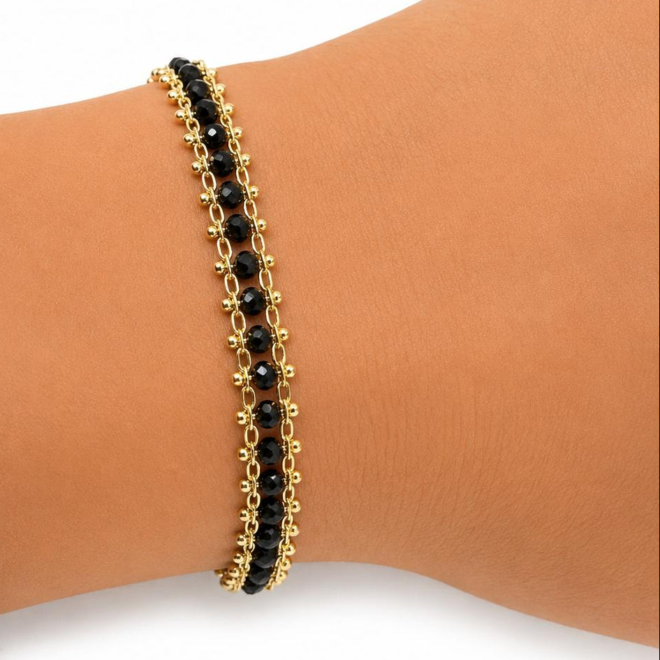 Pulsera Onyx Élégance con Baño de Oro 18K.