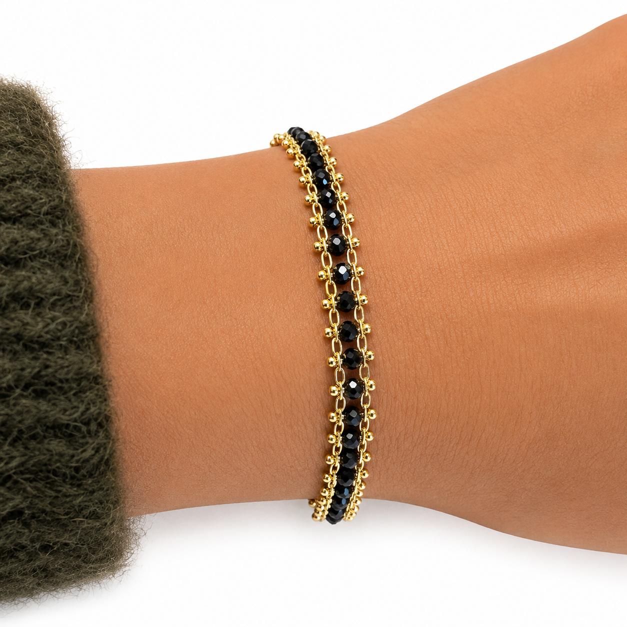 Pulsera Onyx Élégance con Baño de Oro 18K.