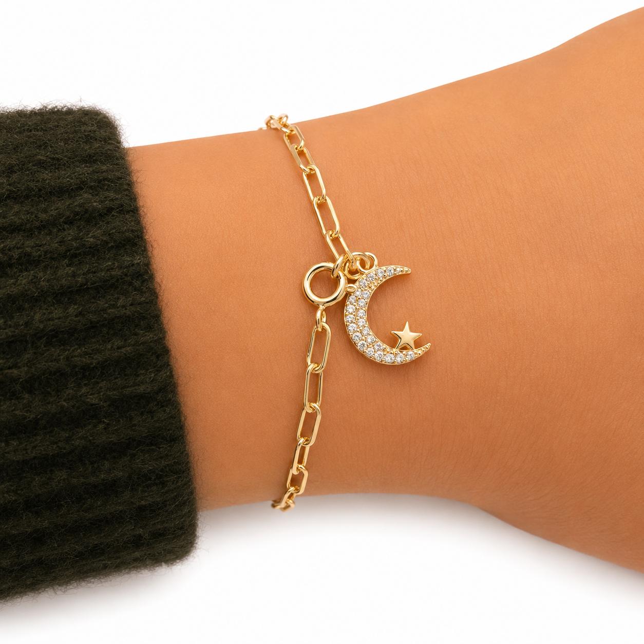 Pulsera Celestial Moon con Baño de Oro 18K.