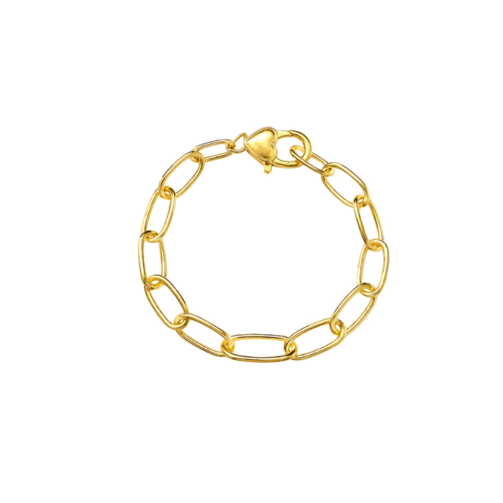 Pulsera Eslabones  Corazón con Baño de Oro 18K.