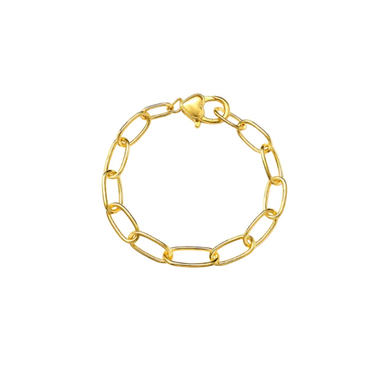 Pulsera Eslabones  Corazón con Baño de Oro 18K.